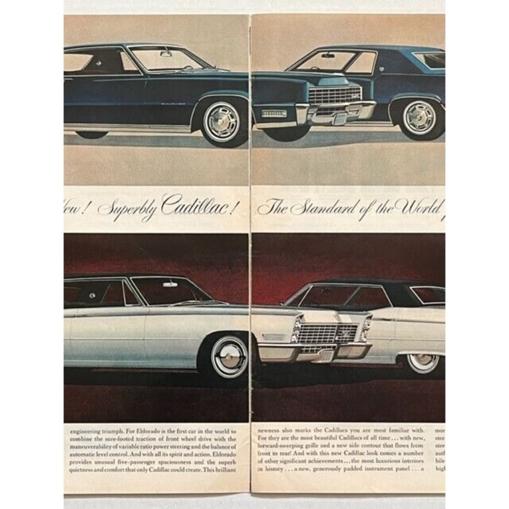 Vintage 1960s Cadillac Eldorado and Sedan de Ville 2 page Print Ad - Picture 2 of 9